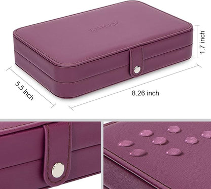 LANDICI Small Jewelry Box for Women Girls, PU Leather Travel Jewelry Case, Portable Jewelry Organizer Storage Holder Display for Ring Earrings Necklace Bracelet Bangle Men Kids Gift, Purple