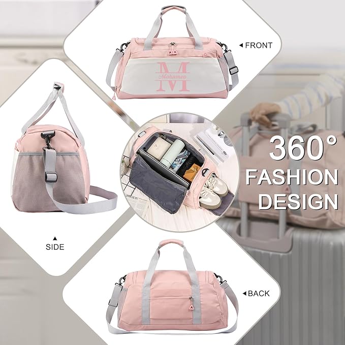 Personalized Travel Duffel Bag with Name - Custom Letter Oxford Cloth Gym Bag with Shoes & Wet Pockets Sport Bag Weekender Overnight Bag for Traveling for Women Men Gift for Christmas Groomsman Brides