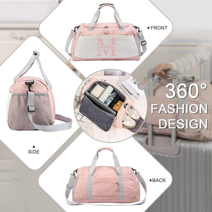 Personalized Travel Duffel Bag with Name - Custom Letter Oxford Cloth Gym Bag with Shoes & Wet Pockets Sport Bag Weekender Overnight Bag for Traveling for Women Men Gift for Christmas Groomsman Brides