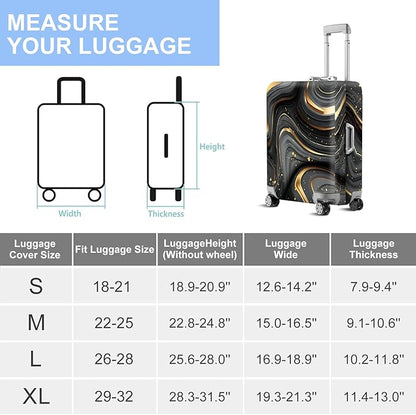 FOREVER QUEEN Luxury Gold Black Marble Luggage Cover Suitcase Protector Suitcase Cover Anti-Scratch,Stretchable Bag Cover Washable Durable Polyester