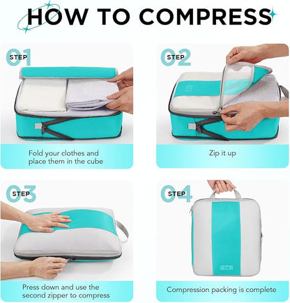10 Set Compression Packing Cubes for Travel Essentials,Compressible Expandable Packing Cubes for Suitcase,OlarHike Luggage Organizer Bags for Travel,Handy Helper for Organizing Clothes(Blue Green)