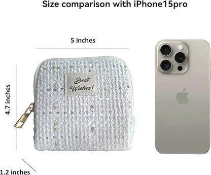 Small Travel Jewelry Case, Soft Tweed Organizer Pouch for Bangle, Bracelets, large Earrings, Beaded necklace, Anti-Scratch & Portable Jewelry Bag Holder for Travel & Everyday Use (Snow Sparkle)