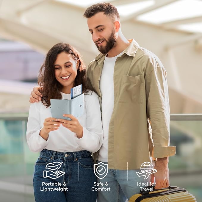 VULKIT Leather Passport Travel Wallet for 2 Passports Pocket Slim Double Passport Holder RFID Blocking with ID Window for Women or Men