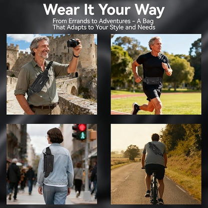 Genuine Leather Fanny Pack For Men and Women Multiple Pockets Waist Bag with Adjustable Strap for Outdoors Workout Traveling Casual Running Hiking Cycling Black Belt Bag