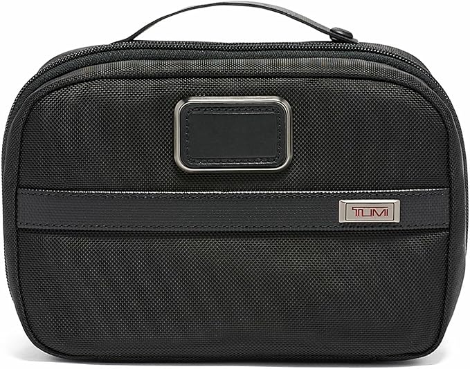 TUMI Alpha Split Travel Kit - Compact Toiletry Bag for Men & Women - Features Removable Leather Handle & 3 Zip Pockets - Black