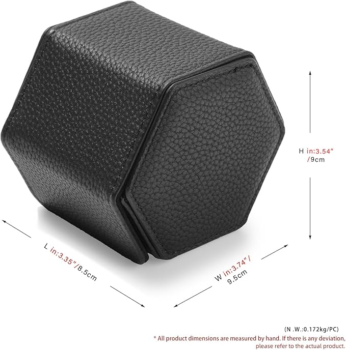 Oirlv Luxury Hexagonal Leather Watch Travel Case Single Watch Box for Men Portable Jewelry Storage Roll Organizer (1-Slot,Black)