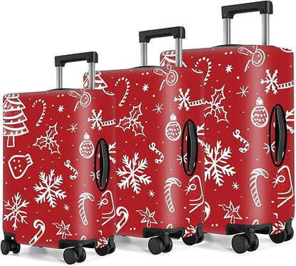 Red Christmas Luggage Cover – Snowflake & Candy Cane Suitcase Protector, Holiday Travel Luggage Sleeve, Stretchable & Waterproof,M