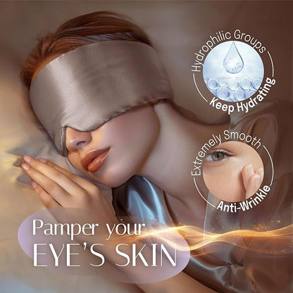 Silk Sleep Mask Soft Pressureless: 100% Mulberry Silk for Eye Skin Anti Wrinkles, Large Size for Total Blackout, Adjustable Wide Velcro Ear Cover