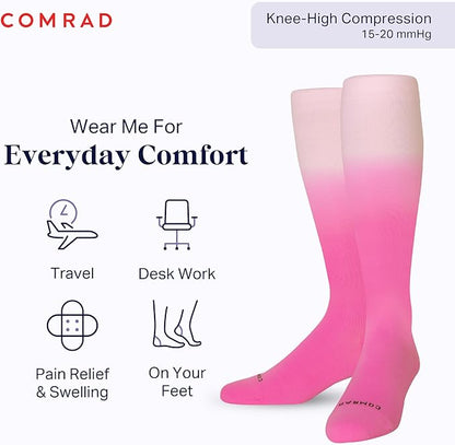 Comrad Nylon Knee High Socks - 15-20mmHg Graduated Compression Socks - Soft & Breathable Support Unisex Socks