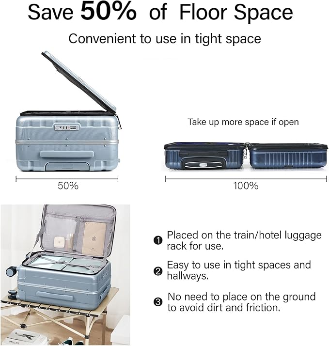 Hanke 20 Inch Carry On Suitcase PC Hardshell Luggage Top Open Aluminum Frame Rolling Suitcases with Wheels Travel Luggage for Woman Men Gifts.(Grey)