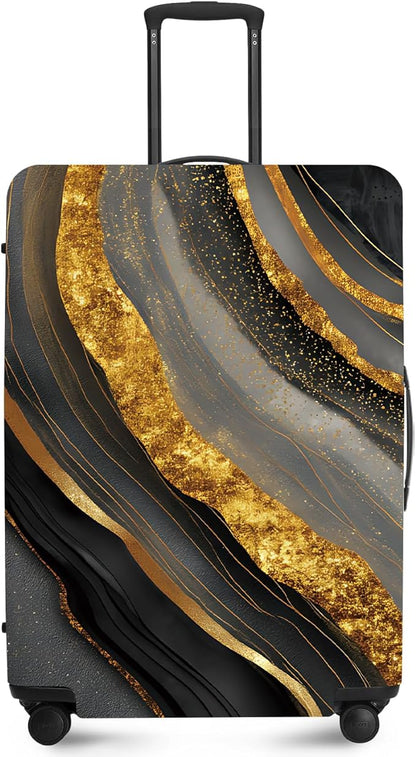FOREVER QUEEN Gradient Black Gold Marble Luggage Cover Suitcase Protector Suitcase Cover Anti-Scratch,Stretchable Bag Cover Washable Durable Polyester