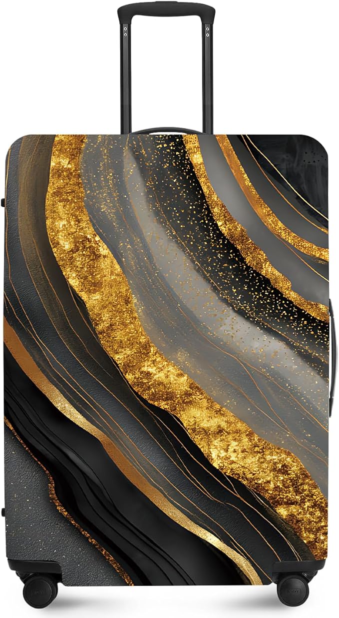 FOREVER QUEEN Gradient Black Gold Marble Luggage Cover Suitcase Protector Suitcase Cover Anti-Scratch,Stretchable Bag Cover Washable Durable Polyester