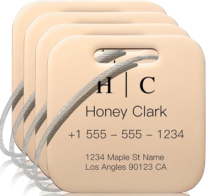Stainless Luggage Tags for Suitcases 4 Pack: Metal Personalized Luggage Tags for Backpacks & Bags with Customizable Texts (Rose Gold)