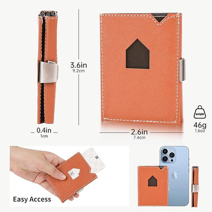 Men's Wallet, Genuine Leather RFID Blocking Slim Money Clip Wallet Minimalist Front Pocket Tri-Fold Money Clip Credit Card Holder with Present Box Orange