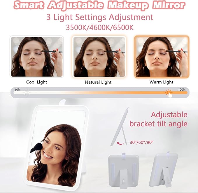 Travel Makeup Bag with Light Up Mirror, Portable Makeup Bag with Led Light Women Waterproof Makeup Travel Case adjustable dividers Rechargeable Vanity Mirror with 3 Color Lights