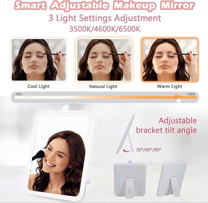 Travel Makeup Bag with Light Up Mirror, Portable Makeup Bag with Led Light Women Waterproof Makeup Travel Case adjustable dividers Rechargeable Vanity Mirror with 3 Color Lights