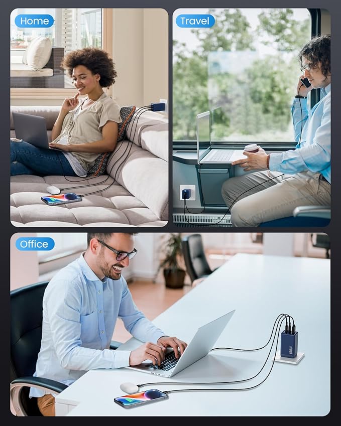 150W USB C Charger Block,GaN III Compact Foldable Wall Charger 3 Port Fast Charging Station,PD QC PPS Portable USB C Hub 100W Laptop Adapter for MacBook Pro/Air,iPad,iPhone 17/Pro,Galaxy S24,Dell etc