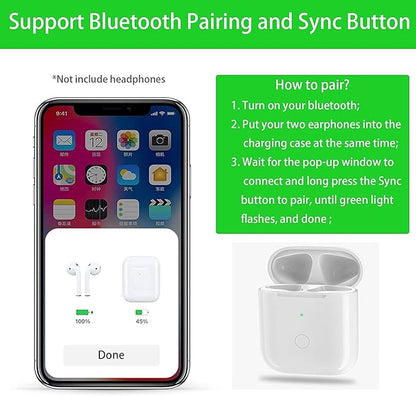 Wireless Charging Case Replacement for AirPods 1 & 2 Gen - Charger Case Only with Quick-Pairing Sync Button, White - Compatible with AirPods 1st and 2nd Generation, NO Earbuds