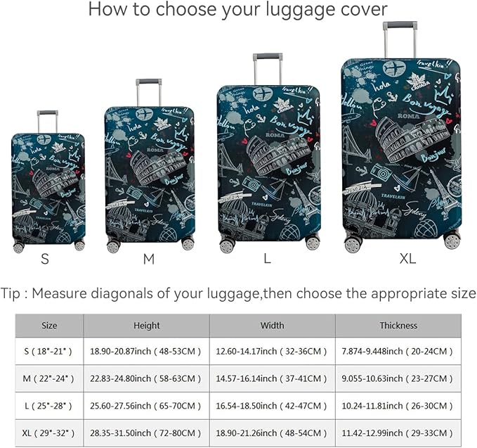 fancyfree Luggage Cover Washable Suitcase Protector Anti-scratch Suitcase cover (Travel Graffiti, XL(29"-32" luggage))