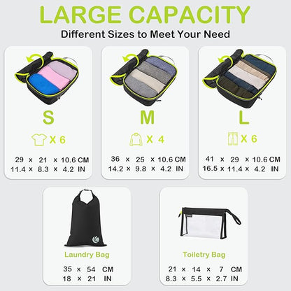 Cipway Compression Packing Cubes, Ultralight Luggage Organizer Bags with Laundry Bags and Clear Toiletries Bag, Travel Essentials for Carry on Suitcase (6 Piece,Black)