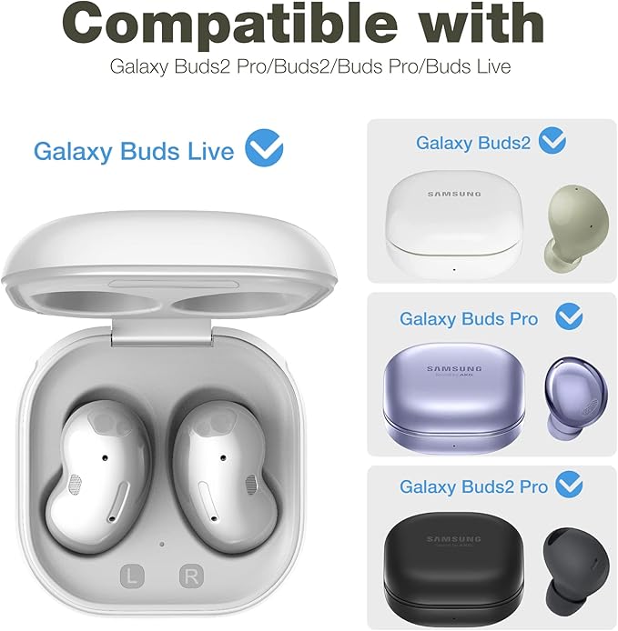 SURITCH for Samsung Galaxy Buds 2 Pro Case(2022)/Galaxy Buds 2 Case(2021)/Galaxy Buds Live Case(2020)/Galaxy Buds Pro Case(2021) Hard Clear PC Shockproof TPU White Cover with Silver Carabiner