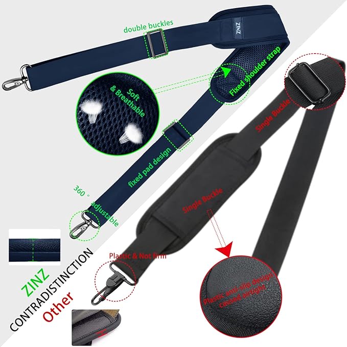 ZINZ Shoulder Strap 78" Universal Handbag Strap with Ultra-thick Fixed Padded and Dual Balanced Adjustable Buckles Shoulder Crossbody Strap for Briefcase Messenger Bag Laptop bag Luggage，Blue