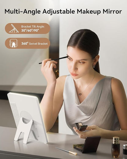 JUSRON Travel Makeup Bag With LED Mirror,Train Case with Light up Mirror, Portable Makeup Artist Organizer Bag with Adjustable Dividers (Black, Large)