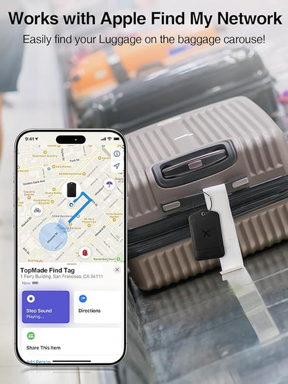 TopMade Smart Luggage Tag with Find My, Premium Leather Luggage Tags for Suitcase, Travel Bags, Backpacks, Anti-Lost Suitcase Tag Tracker for Travel with Privacy Name Card, Rechargeable
