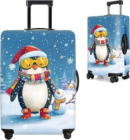 Christmas Penguin Luggage Cover – Cute Winter Penguin Suitcase Protector, Holiday Travel Luggage Sleeve, Stretchable & Waterproof,L
