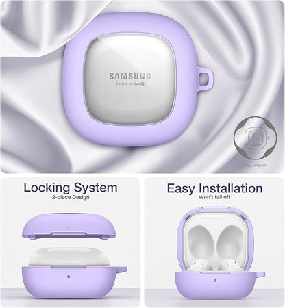 SURITCH for Samsung Galaxy Buds 2 Pro Case(2022)/Galaxy Buds 2 Case(2021)/Galaxy Buds Live Case(2020)/Galaxy Buds Pro Case(2021) Hard Clear PC Shockproof TPU Purple Cover with Silver Carabiner