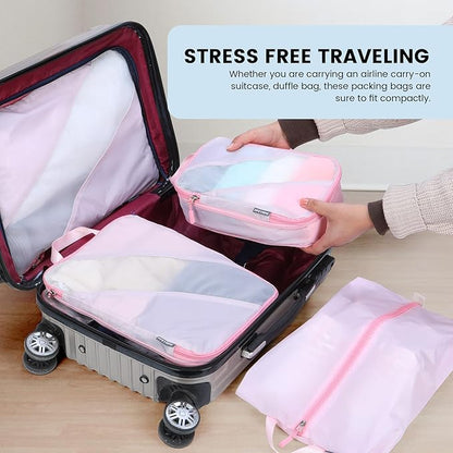 Lightweight Compression Packing Cubes for Suitcases, Compressible Expandable Travel Packing Organizer with Clear Toiletries and Backpack Bag, Travel Essentials for Carry on Luggage 7 Set