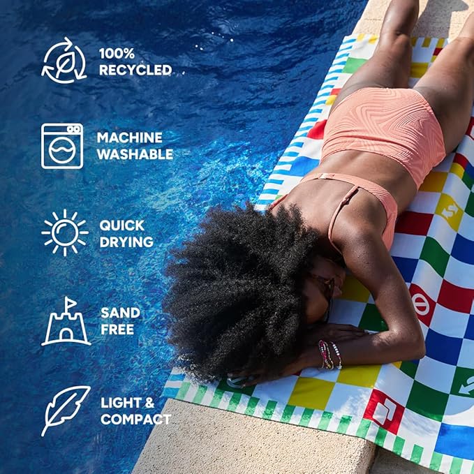 Dock & Bay Beach Towel - Quick Dry, Sand Free - Compact, Lightweight - 100% Recycled - Includes Bag - Wild Card - Large (160x90cm, 63x35)