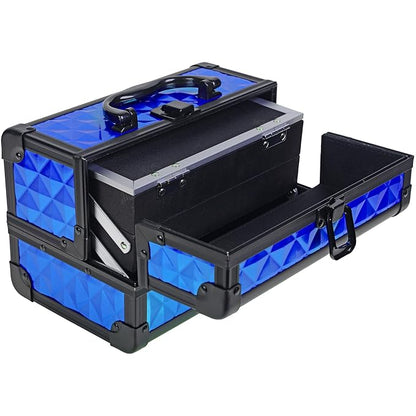 SHANY Chic Makeup Train Case Cosmetic Box Portable Makeup Case Cosmetics Beauty Organizer Jewelry storage with Locks, Multi trays Makeup Storage Box with Makeup Mirror - Peacock Blue