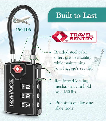 TSA Approved Luggage Locks, Travel Locks Which Also Work Great as Gym Locks, Toolbox Lock, Backpack and More, Black 6 Pack