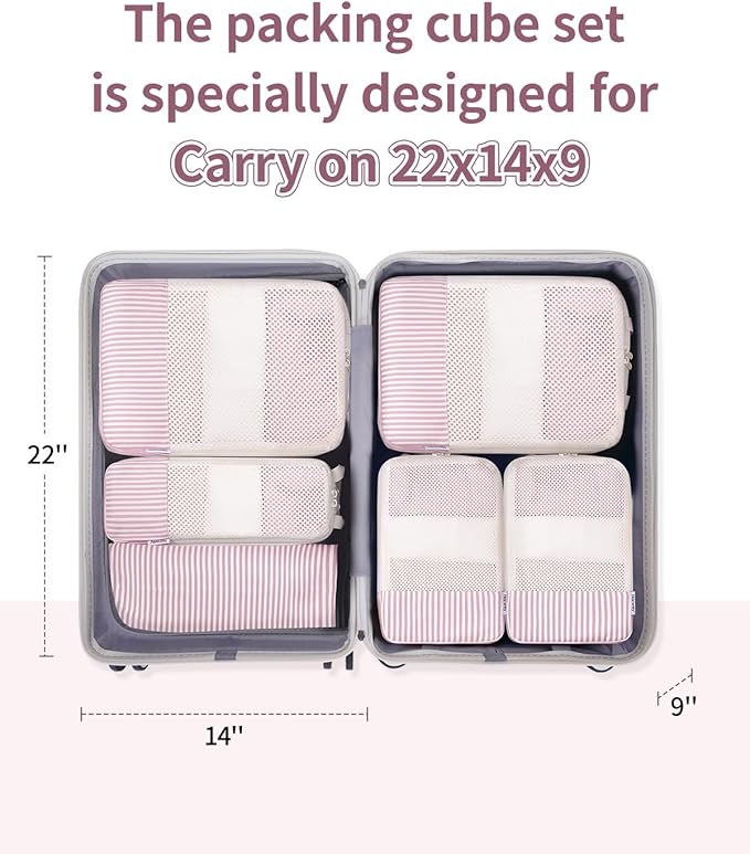 Narwey 6 Set Compression Packing Cubes for Travel Kids Women Carry on, Packing Organizers Bag for Backpack Luggage Suitcase Duffle Bags