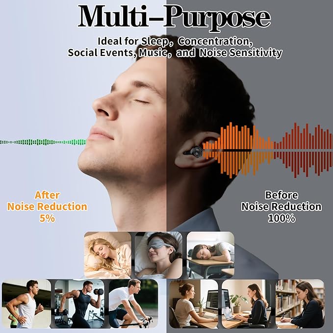 Ear Plugs for Sleeping 50dB Noise Cancelling Earbuds with 6 Eartips Ear Plugs for Concerts/Shooting/Travel/Snoring Silicone Hearing Protection Sleep EarPlugs Reusable,Black
