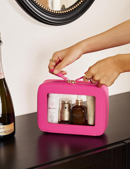 Popvibe Clear Makeup Bag Travel Cosmetic Case Transparent Toiletry Bag with Zipper, Portable Make Up Organizer Traveling Compact Car Bag for Essentials