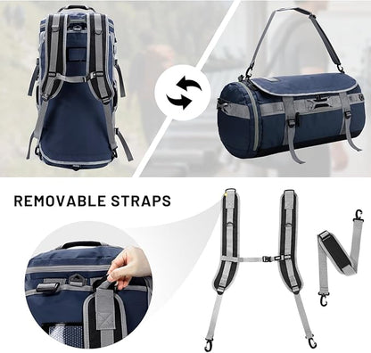 MIER Large Duffel Backpack Sports Gym Bag with Shoe Compartment, Heavy Duty and Water Resistant, Navy Blue, 45L