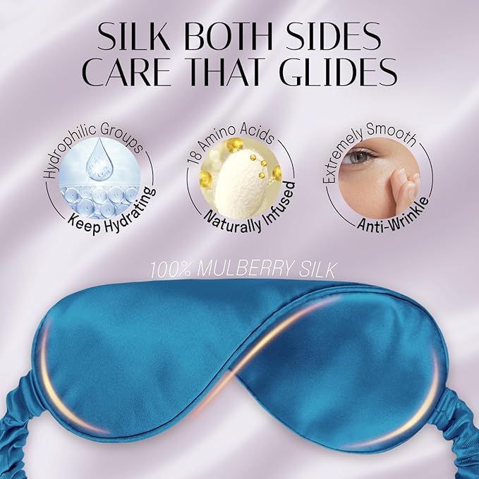 Silk Sleep Mask Eye Mask Blindfold with Double Layer Silk Filling and Elastic Strap for Full Night's Sleep, Travel and Nap, Eye Cover Eyeshade with Luxury Bag and Ear Plugs by OLESILK (Royal Blue)