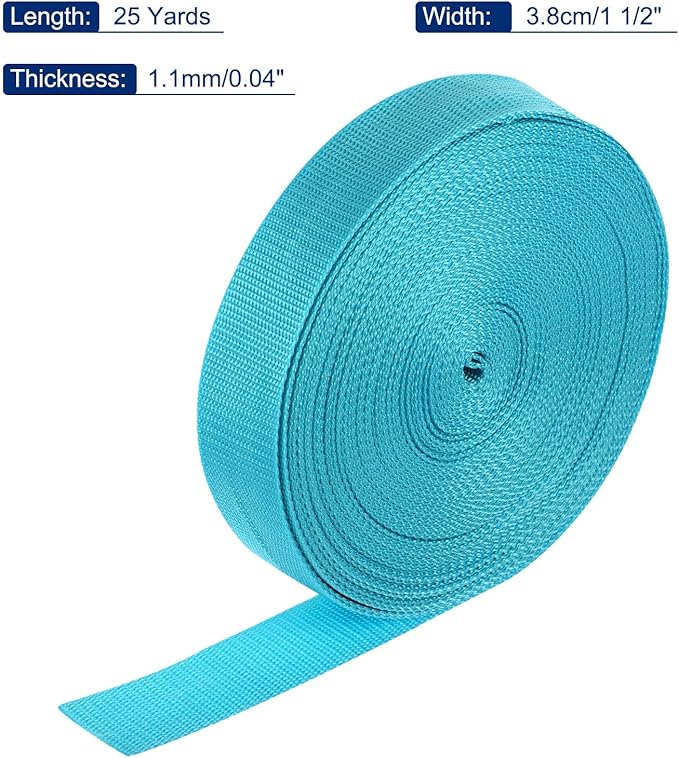 MECCANIXITY Lightweight Polypropylene Webbing Strap 1 1/2" 25 Yard Backpack Strapping Band Light Blue for Outdoor Luggage Cargo Straps