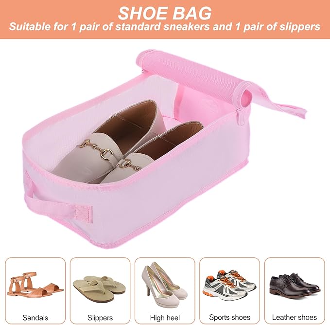 PATIKIL 6 Set Travel Packing Cube, Travel Bags Organizer for Luggage Waterproof Suitcase Organizer Bags Set Travel Essentials with Shoe Bag for Carry on Suitcases, Pink