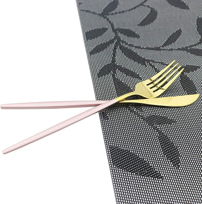 JASHII 30-Piece Stainless Steel Pink Gold Satin Finish Flatware Set - Mirror Polished Tableware Cutlery for Home and Restaurant - Dishwasher Safe