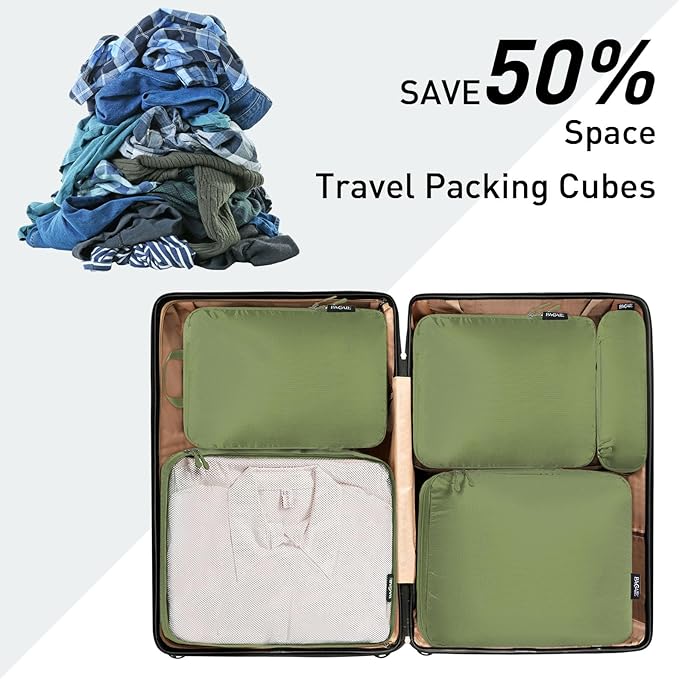 Bagail Ultralight Compression Cubes 7 Set - 3 Packing Cubes, 3 Organizers, and 1 Shoe Bag