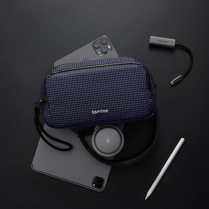 tomtoc Electronic Organizer Travel Case Performance, Water Resistant Dual Compartment Cable Organization Storage Bag for Charger, Cord, Phone, Hard Drive, Power Bank, Accessories Travel Essentials