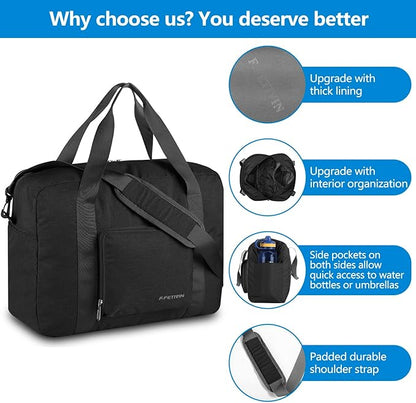 For Allegaint Airlines Personal Item Bag 17.7x12.6x6.3 Foldable Travel Duffel Bag Underseat Carry-on Luggage for Women and men 25L(Black)