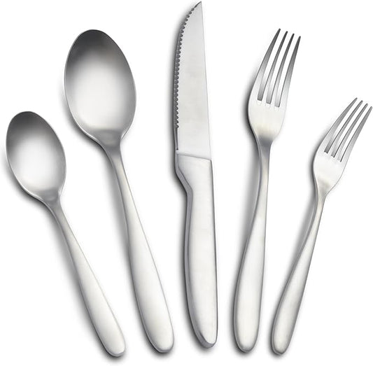 20 Pieces Silverware Set, Stainless Steel Flatware Set for 4, Matte Satin Polished Cutlery Set Include Forks Spoons and Knives, Dishwasher Safe Utensils Set for Home Restaurant