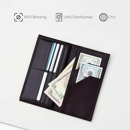 Passport Holder Travel Wallet for Men & Women, RFID Handcrafted Full Grain Leather Cover, 12 Card Slots & 4 Compartments, Gift Box & Pouch, Black