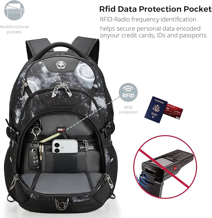 Swissdigital Laptop Backpack with USB Charging Port, Travel Backpack Fits 15.6 inches Computer, 31L Backpack for Men, Starry Sky | SD803-98