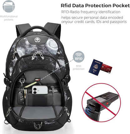 Swissdigital Laptop Backpack with USB Charging Port, Travel Backpack Fits 15.6 inches Computer, 31L Backpack for Men, Starry Sky | SD803-98