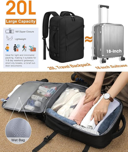 Capolo Travel Backpack for Women Men Waterproof Laptop Backpack Flight Approved Personal Item Backpack Overnight Weekender Bag College Bookbag for Business, Work, Traveling Fits 15.6 '' Laptop,Black